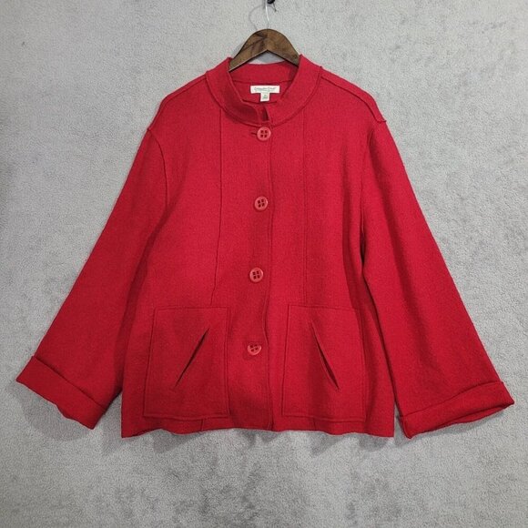 Coldwater Creek Womens Red Wool & Rayon Blend Button-Front Jacket XL - Picture 1 of 8